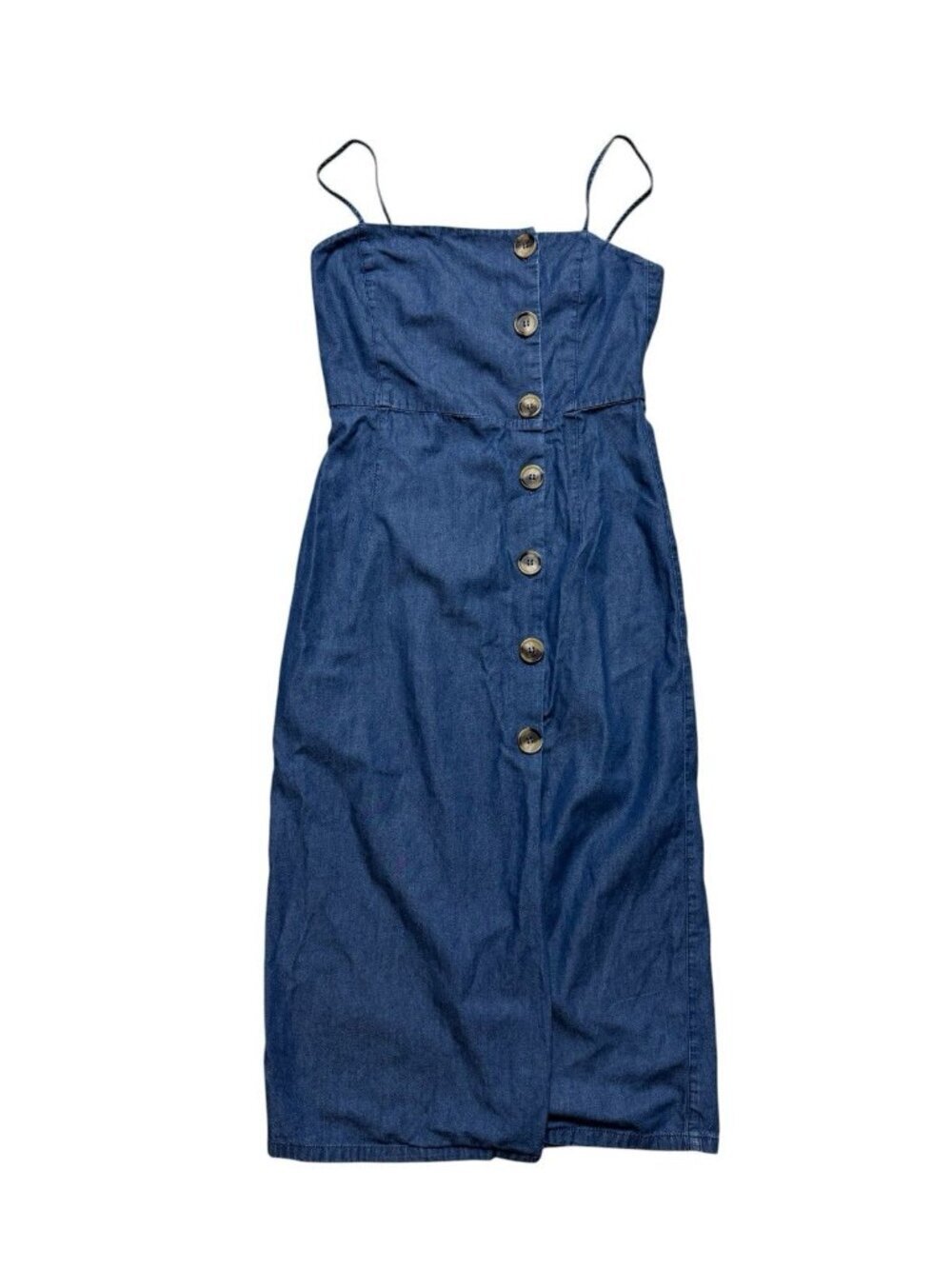 Topshop Moto Denim Midi Dress Womens US 4 Blue Button Front Strappy - Picture 1 of 6